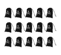 SEWACC 15pcs Pirate Drawstring Bag with Skull Pattern for Halloween Candy and Snacks Storage, Black Polyester Material, Versatile Use for Party and Home Decor, Spooky Festive Design