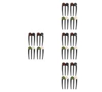 SEWACC 16 Pcs Vintage Chinese Style U-shaped Hair Fork with 3 Prong round Bead Accents, Plastic Non-slip Grip Hairpin for Elegant Bun Creation, Suitable for Busy Office Work