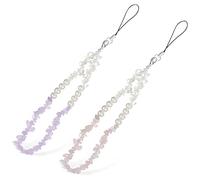 SEWACC 2 Pcs Crystal Stones Beaded Phone Chain Stylish Lost Lanyard Straps for Mobile Phones Crossbody and Wrist Use for Accessories and Decoration