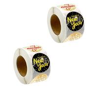 SEWACC 2 Rolls Happy Year Self Adhesive Sealing Stickers Gift Packaging Decals with Classic Designs Easy Peel Portable Labels for Envelopes and Gift Wrap Decoration