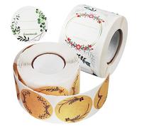 SEWACC 2 Rolls Self Adhesive Plant Wreath Stickers for Bags and Jars Kraft Labels with Strong Adhesion White and Brown Decals for Baking Jam Envelopes Versatile Decorative Tags