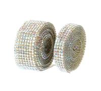 SEWACC 2 Rolls Sparkling Self-Adhesive Rhinestone Ribbon Strips for DIY Crafts Wedding Cake Car Gift Decorations with Ab Crystals Mesh Tape