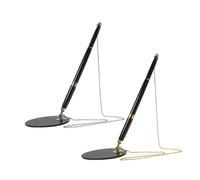 SEWACC 2 Sets Metal Ballpoint Pens with Pen Leash and Base Stand Black Ink for Office Desk and Reception Counter Use Ergonomic Smooth Writing for Business and Guestbook Signing