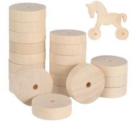 SEWACC 20 Pack Wooden Wheels for Craft 1.38 in DIY Toy Wheels with 5Mm Hole Unfinished Round Wheel Toys for Building Model Supplies Toy Car Making Painting and Home Decor