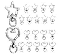 SEWACC 20 Pcs Metal Heart and Star Keychain Clips Silver Swivel Lobster Clasps with Spring Loaded Opening DIY Craft Buckle for Keychains Backpacks and Clothing Accessories