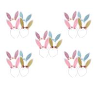 SEWACC 20pcs Floral Bunny Ears Headbands Cute Rabbit Ear Hairbands for Easter Party Supplies Color Gold Pink Lake Blue Party Headwear for Easter Bonnet Costume and Holiday Events