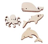 SEWACC 24pcs Unfinished Wooden Ocean Animal Cutouts DIY Craft Slices Set for Painting Art Projects and Home Decoration