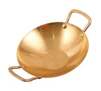 SEWACC 25cm Stainless Steel Hammered Pattern Dry Pot Double Gold Handles, Household Korean BBQ Small Hot Pot for Indoor Cooking and Outdoor Camping
