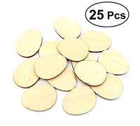SEWACC 25pcs Decorative Wood Chips Paint Blank Natural Eggs Cutouts Plain Decorations DIY Ornaments Slices Tags Crafting Decorate Indoor Shape Oval Scene Unfinished Thing Bamboo Beige