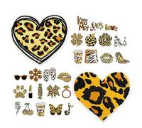 SEWACC 28Pcs Retro Leopard Print Embroidered Sewing Fabric Patches Set with Cartoon Animal Motifs for Clothes DIY Repair Pants Jackets Accessories