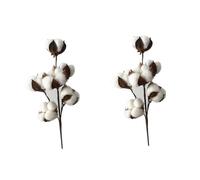 SEWACC 2pcs Artificial Cotton Stalks Dried Branches Soft Natural Looking Cotton Decor for Home Wedding DIY Floral Arrangements Rustic Centerpiece