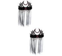 SEWACC 2pcs Black Mesh Halloween Crown Veil Headdress for Women Witch Devil Cosplay Headpiece Festival Costume Accessories