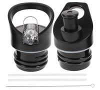 SEWACC 2pcs Black Suction Nozzle Lid Replacement for Vacuum Water Bottles | Flip Top, Screw on Design, Integrated Carry Loop, Brush and Straw Included, for Commuters