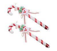 SEWACC 2pcs Candy Cane Tree Ornaments with Santa Claus Design Fade Resistant Red White Christmas Decorations for Xmas Party Window Door Hanging Festive Holiday Props Supplies