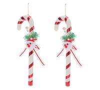SEWACC 2pcs Christmas Candy Cane Hanging Ornaments Red White Holiday Tree Decorations for Xmas Party Windows Doors Vintage Santa Claus Props