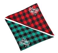 SEWACC 2pcs Christmas Dog Scarves Plaid Triangle Bibs Comfortable Pet Bandanas with Red and Green Xmas Print for Small and Medium Dogs Seasonal Holiday Accessories