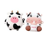 SEWACC 2Pcs Cow Earbuds Case Soft Silicone Protective Cover for Wireless Headset Shell with Hanging Iron-silicone Material Cute Cartoon Design for Backpack and Keyring