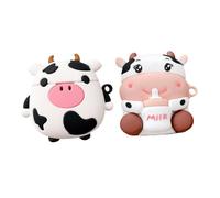 SEWACC 2Pcs Cow Pattern Silicone Wireless Earbuds Case with Hanging Drop Protective Cover Compatible with Airpods Cute Cartoon Design for Easy Carrying and Scratch Resistance