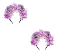 SEWACC 2pcs Floral Headband for Women Vintage Large Peony Crown Double-sided Faux Flower Headpiece Party Costume Hair Accessory for Travel Photography