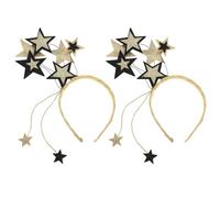 SEWACC 2Pcs Glittery Black and Gold Five Pointed Star Headbands, Sequin Sparkle Hairbands for New Year, Birthday and Holiday Party Accessories