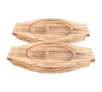SEWACC 2Pcs Heat Resistant Wooden Pot Holder and Stone Bowl Tray Set, Small Wood Hot Pot Stand with Earthenware Bibimbap Bowl Support, Outdoor Camping Kitchen Hot Pads for Cooking and