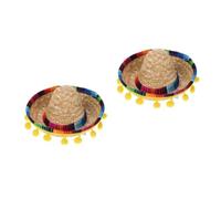 SEWACC 2pcs Mini Mexican Sombrero Hat for Dogs and Cats, Handmade Straw Party Hat with Adjustable Buckle, Fits Head Sizes, for Birthday Celebrations and Mexican Costume Parties