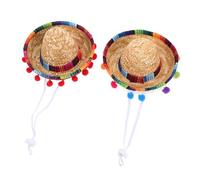 SEWACC 2pcs Mini Sombrero Hat for Pets Small Dog Mexican Party Hat with Flexible Adjustment Design and Easy to Clean Non-woven Fabric Suitable for Photography and Family Keepsakes