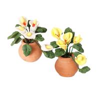 SEWACC 2pcs Miniature Dollhouse Potted Plants Artificial Micro Landscape Decoration Maintenance Realistic Mini Flower Pots for DIY Projects Desk and Shelf Ornament Yellow and White