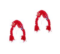 SEWACC 2pcs Pet Wig for Cats with Braided Pigtails, Red Yarn Hairpiece with Secure Clip-on and Nonirritating Material, for Playful Photoshoots and Holiday Celebrations like Halloween