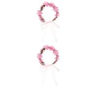 SEWACC 2pcs Pink Simulation Floral Garland Headband for Bride Wedding Beach Holiday Hair Wreath Women Vacation Accessories