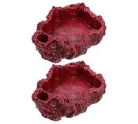 SEWACC 2pcs Red Resin Reptile Feeder Bowl for Geckos and Turtles, Desktop Water Dish with Fine Workmanship and Anti-move Design, Feeding and Drinking Bowl for Lizards and Snakes