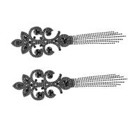 SEWACC 2pcs Rhinestone Tassel Epaulets Shoulder Applique Patches in Black for DIY Clothing Decoration Vintage Beaded Fringe Trim Accessories for Jackets and Costumes