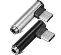 SEWACC 2Pcs Right Angle Type C to Audio Adapter Mobile Phone Headphone Converter with Design Lightweight and Durable USB C to Jack Audio Adapter Black Gray