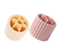 SEWACC 2PCS Rotatable Makeup Brush Organizer Holder Set with Pen and Stationery Storage Cups, Milk Yellow and Pink Cosmetic Organizer for Vanity, Bathroom, Bedroom Desk