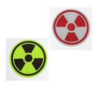 SEWACC 2pcs Self Stick Radiation Labels with Strong Adhesive Backing and Scratch-Resistant PVC Surface, Round Reflective Safety Warning Stickers for Laboratory and Haunted Houses