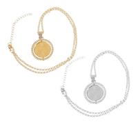 SEWACC 2Pcs Sublimation Metal Necklace Set with Rhinestone Double-Sided Rotating Round Pendant, Blank Heat Transfer DIY Ornament for Jewelry Making, Gold Silver Chain for Crafting Random