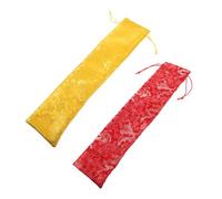 SEWACC 2pcs Thickened Brocade Storage Bags for Chinese Calligraphy and Painting Scrolls Elegant Tassel Design Silk Fabric Large Capacity Fan Shaped Pouches for Oriental Art Protection