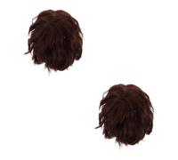 SEWACC 2pcs Unisex Short Curly Wigs Deep Brown Synthetic Hair Natural Look High Temperature Resistant Cosplay Hair Topper for Men and Women