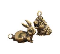 SEWACC 2Pcs Vintage Brass Mini Bunny and Tiger Keychain Pendants, Animal Charms for Bag Hanging, DIY Craft Supplies and Bracelet Charms, Cute Retro Animal Figurines for Jewelry Making