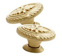 SEWACC 2pcs Vintage Brass Oval Drawer Knobs with Floral Motif, 46mm | Polished Golden Finish, Single Hole Retrofit for Kitchen Drawers and Sideboards, Ornate Embossed Pattern