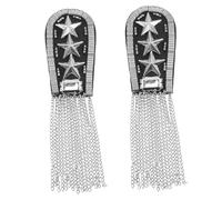 SEWACC 2Pcs Vintage Punk Tassel Epaulet Shoulder Patches Silver Chain Drop Applique for DIY Accessories Chic and Eye-catching Performance Jewelry