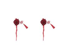 SEWACC 2pcs Vintage Red Rose Hairpin Stick for Women, Acrylic Floral Hair Pin Chopstick, Secure Bun Creation Accessory, Elegant Retro Style, for Chinese Festival and Holiday Hair
