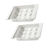 SEWACC 2pcs White Plastic Refrigerator Egg Organizer with 12-grids Drawer Type Storage Box Large Capacity Egg Holder for Fridge to Prevent from Being Crushed and Keep Fresh