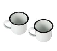 SEWACC 2pcs White Retro Enamel Drinking Mugs Set, Vintage Household Tea Cups for Camping, Office, Coffee and Hot Beverage Use
