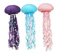 SEWACC 3 Pcs Hanging Jellyfish Paper Lanterns Ocean Themed Party Decorations Lightweight Foldable Romantic Sea Creature Decor in Blue Pink Purple for Birthday Beach Events