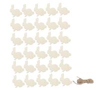 SEWACC 30 Pcs Easter Wooden Bunny Charms with Hemp Ropes Durable Solid Wood Hanging Decorations for DIY Crafts Lovely Rabbit Shape DIY Supplies for Spring Party and Home Decor