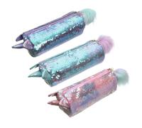 SEWACC 3Pc Transparent Sequin Pencil Case Cartoon Makeup Pouch for School Office Stationery Organizer with Large Capacity in Pink Green Purple