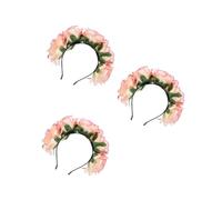 SEWACC 3pcs Artificial Rose Flower Headband Vintage Red Floral Crown Hair Wreath for Bridal Wedding Party Photoshoot Holiday Accessories