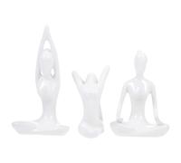SEWACC 3pcs Ceramic Abstract Yoga Figurine Set with Meditation, Moon Salutation Stretch Poses, White Desktop Home Decor Sculpture for Living Room and Office