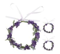 SEWACC 3pcs Lavender Flower Crown Headband Purple Floral Wreath Headdress Comfortable and Secure Fit Bridal Hair Accessories for Women for Beach Vacations and Photoshoots